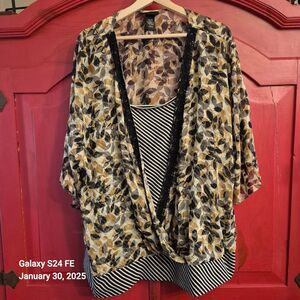 Lane Bryant Size 26 28 Gorgeous Layered Leaf and Stripe Shirt Dressy Casual EUC